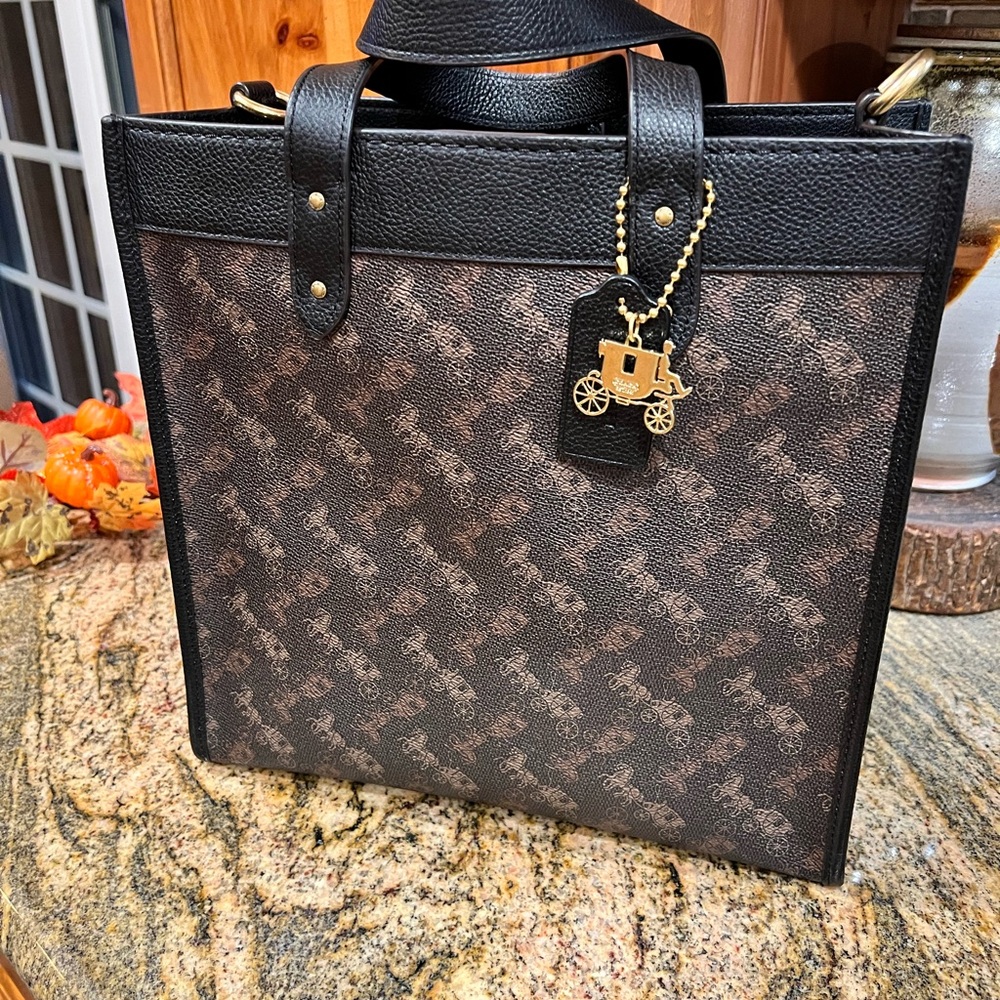 Coach Field Tote in Horse and Carriage pattern canvas and leather